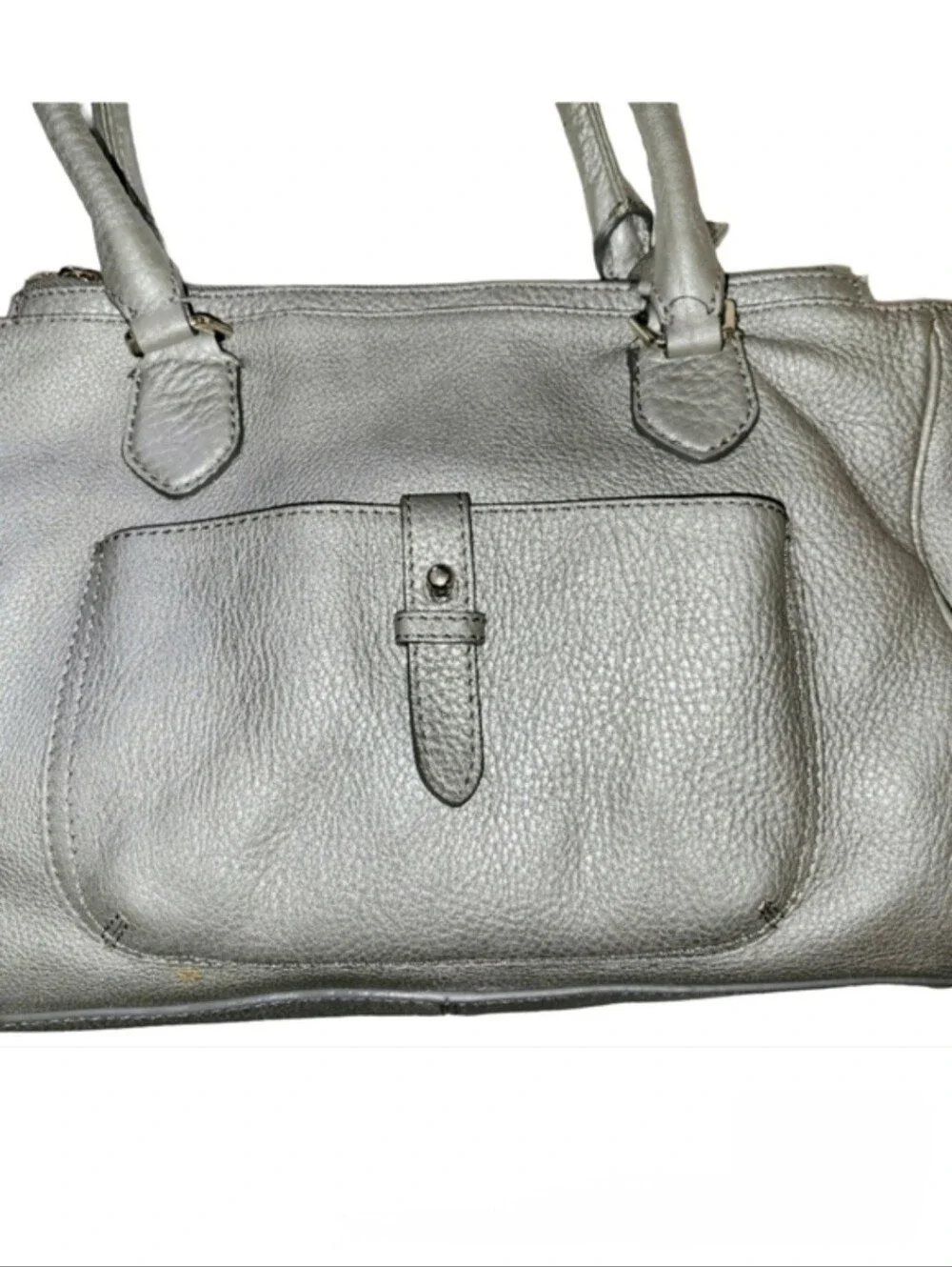 Cole Haan Silver Metallic Pebbled Leather Tote Satchel Purse Silver Hardware